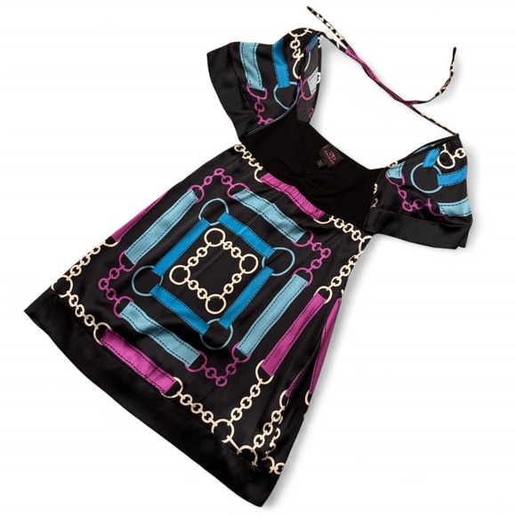 2B Bebe - Chic Black and Purple Dress with fun abstract chain patterns - Picture 2 of 6